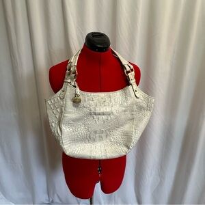 Brahmin Jacqueline White/Cream Crocodile-Embossed Shoulder Bag
